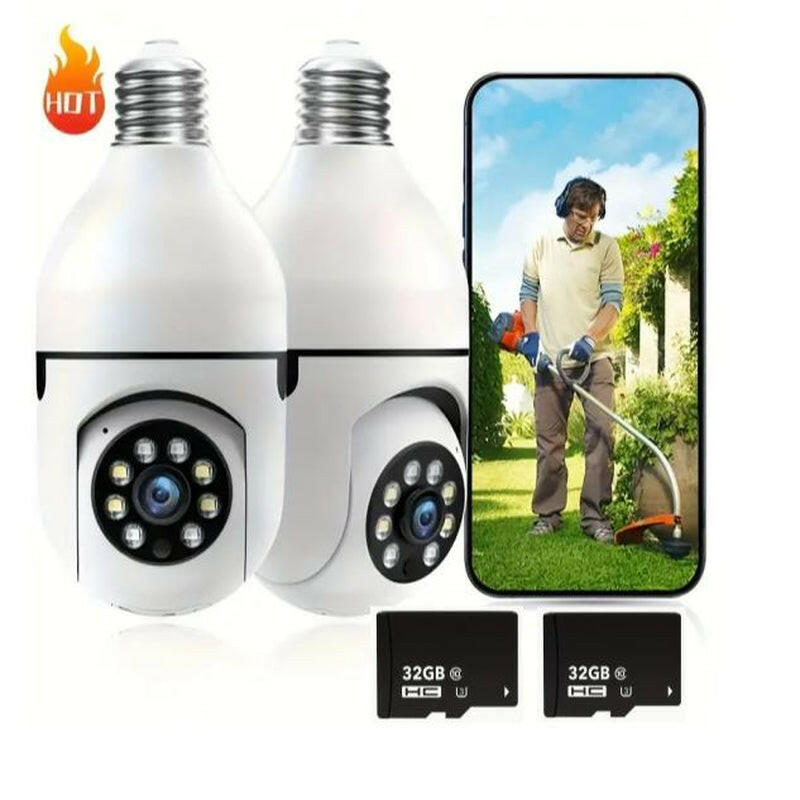 2.4G WIFI Wireless Light Bulb Security Camera with SD CARD, 3MP PTZ Full Color Night Vision, 2-Way-Audio, Motion Detection Alarm Spotlight Siren Live View Camara Para.