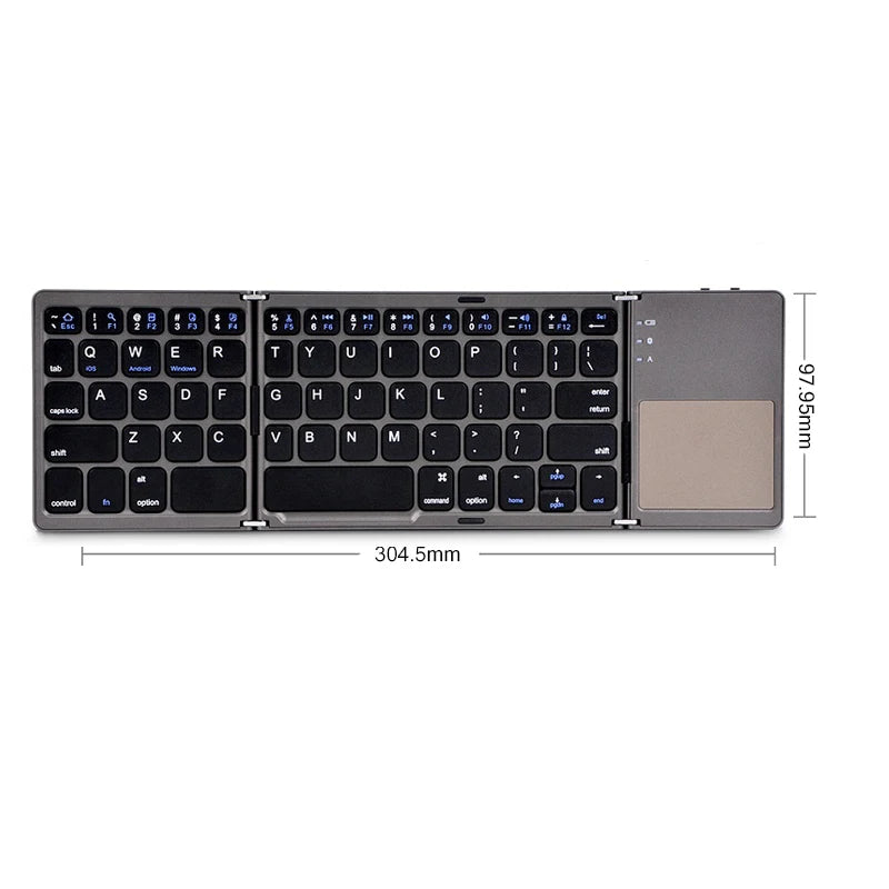 Bluetooth Wireless Folding Keyboard with Touchpad for Windows, Android, iOS, and Mobile Devices - Multi-Function Mini Keyboard