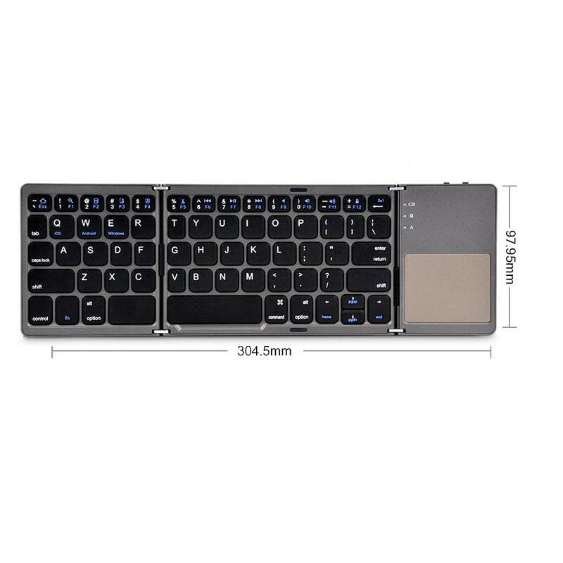 Bluetooth Wireless Folding Keyboard with Touchpad for Windows, Android, iOS, and Mobile Devices - Multi-Function Mini Keyboard.