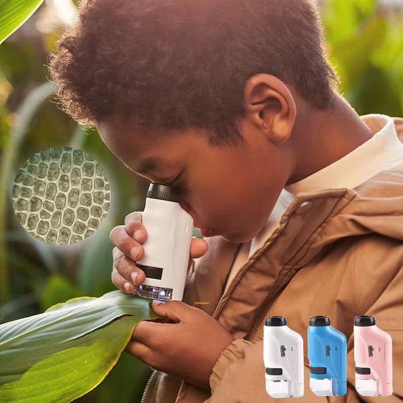 Professional Handheld Microscope Kit with LED Lighting - Explore the Microscopic World with 60X-120X Magnification for Educational Adventures at Home and School - Perfect STEM Gift for Aspiring Young Scientists.