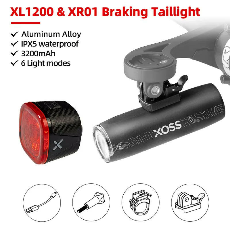 XOSS XL1200 Rechargeable Waterproof Bicycle Headlight - 200-1200 Lumen Aluminum Ultralight Front Lamp.
