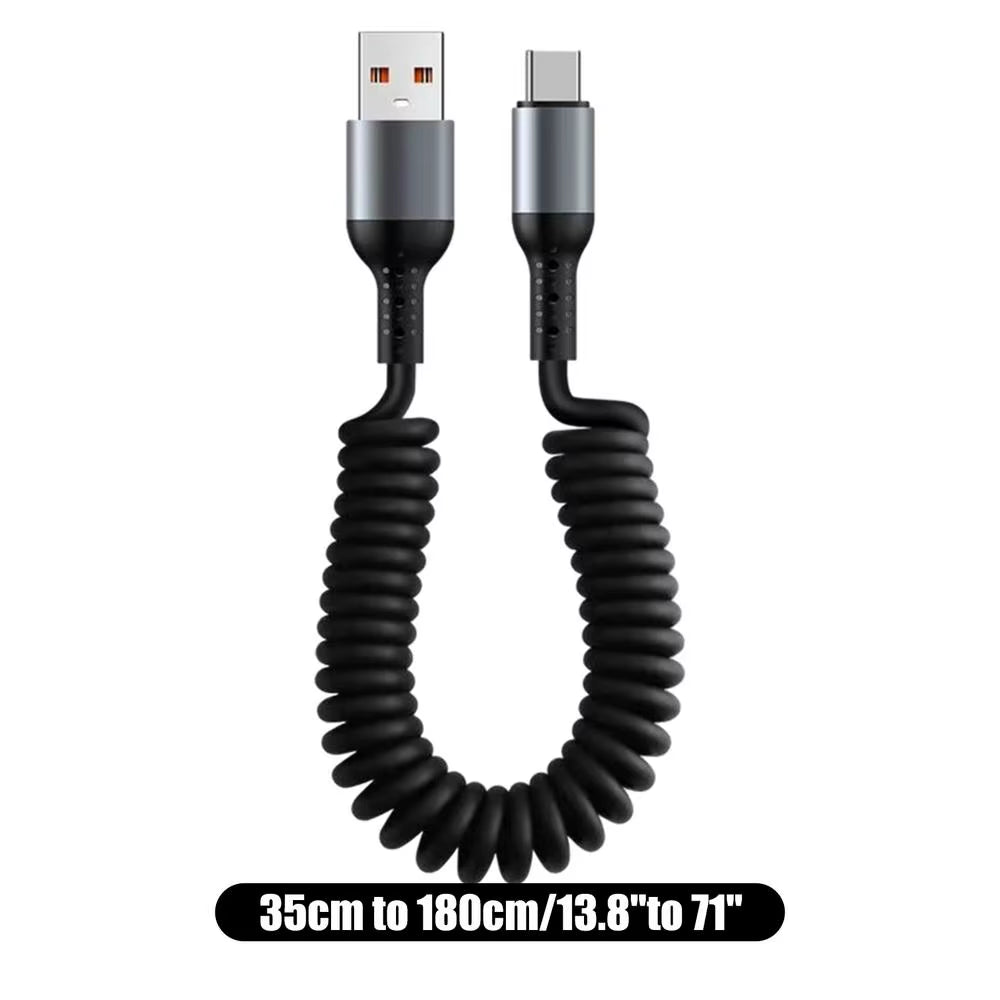 Revolutionary Spiral Stretchable USB-C Data Cable: Fast Charging and Versatile Length for All Type-C Devices.
