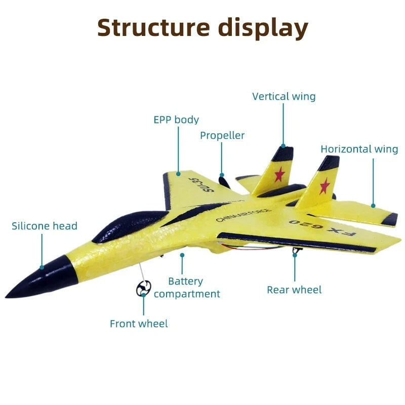 SU35 Remote Control Glider Aircraft FX620 FX820 2.4G with LED Lights - Foam Model Plane for Children Gifts.