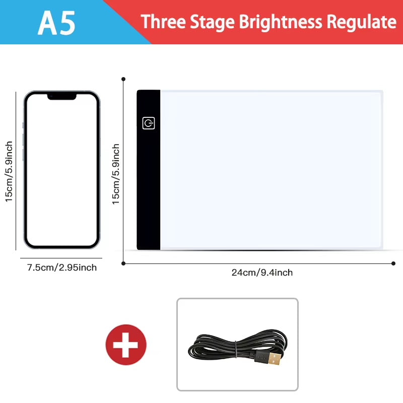 Dimmable LED Drawing and Copy Pad Board for Children - A3/A4/A5 Sizes, Educational Creative Gift for Kids