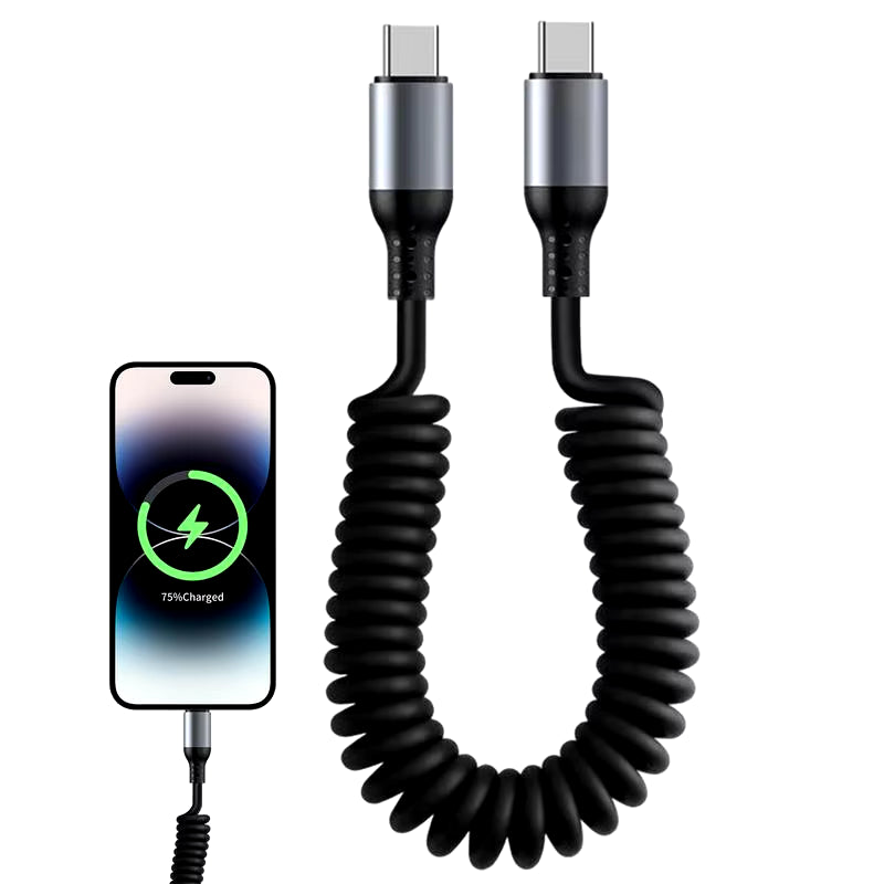 Revolutionary Spiral Stretchable USB-C Data Cable: Fast Charging and Versatile Length for All Type-C Devices.