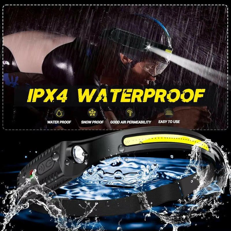 USB Rechargeable LED Sensor Headlamp XPE+COB Headlight Led Head Torch Camping Search Light Head Flashlight for Fishing Lantern.