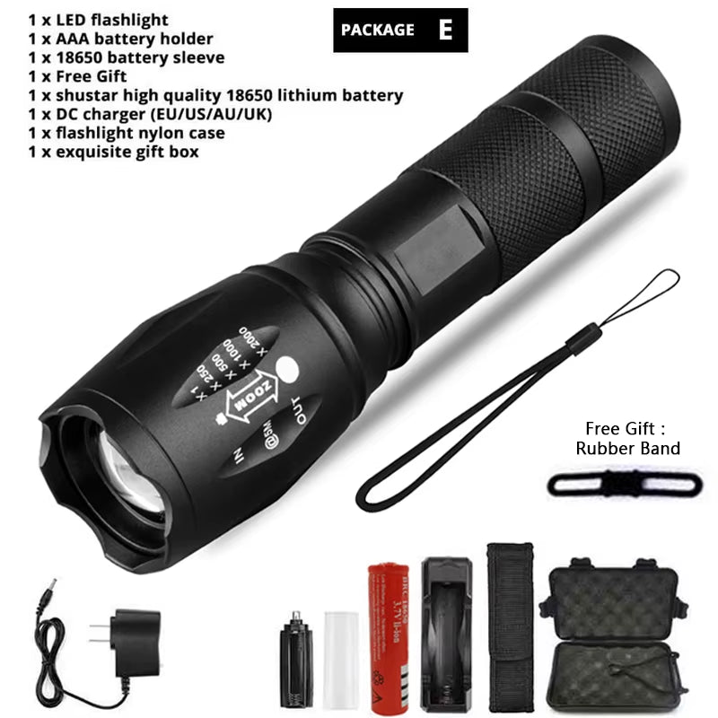 Litwod XML T6 LED Rechargeable Flashlight - 5000 LM, 5 Modes, Zoom Function, 18650 Battery, Ideal for Outdoor Camping and Emergency Use