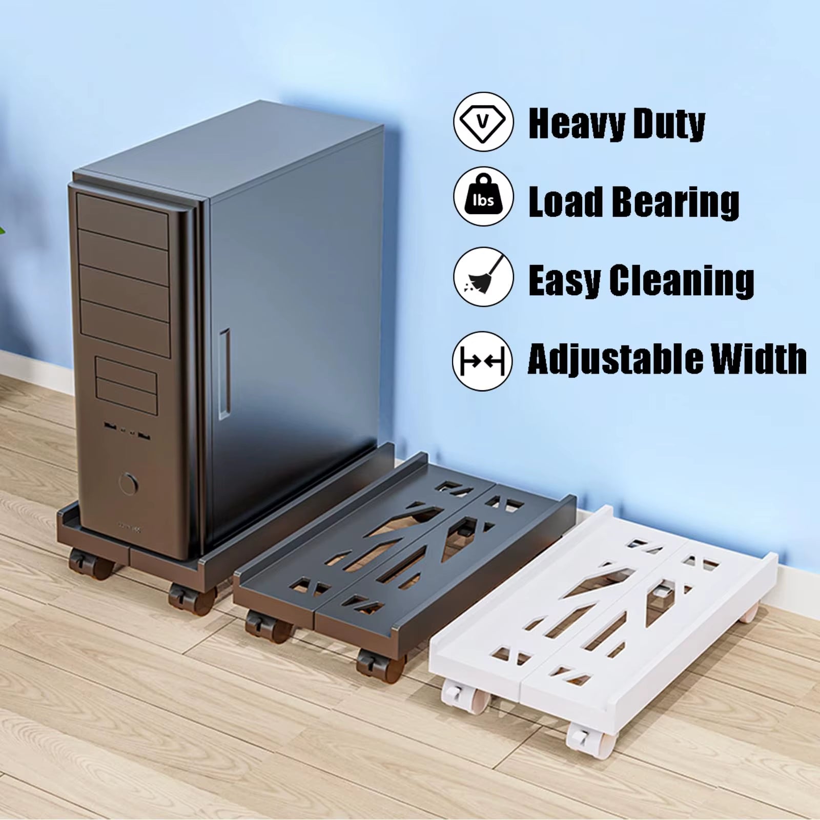 Adjustable Ventilated CPU Stand with Caster Wheels - Ideal Under Desk Holder for Most PC Towers.