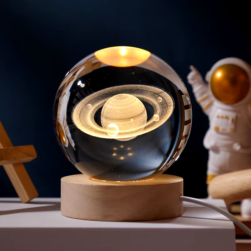 Illuminate Your Space with the 6/8Cm 3D Crystal Ball Planet Night Light – A Stunning Laser Engraved Solar System Globe Perfect for Home Decor and Gifts.