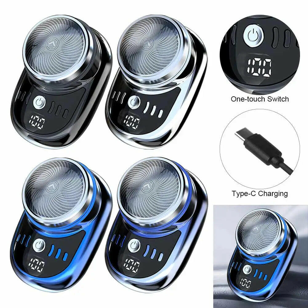 Compact Rechargeable Electric Travel Shaver for Men - Washable and Portable Cordless Trimmer for Facial and Beard Grooming.