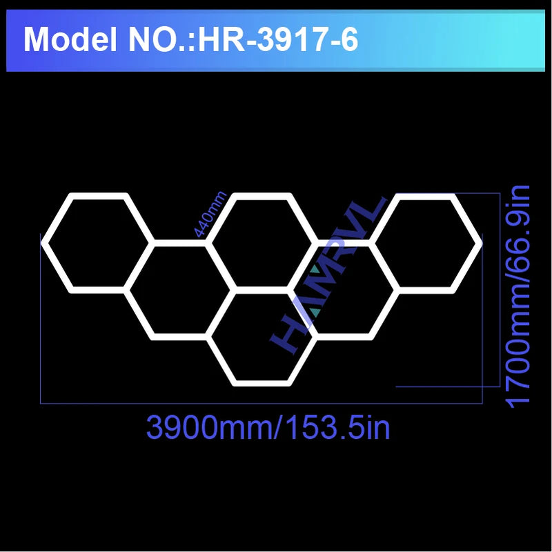 Hexagon LED Ceiling Lighting for Garage, Barbecue Shops, Barbershops, Gyms, Car Detailing Showrooms, and Workshops
