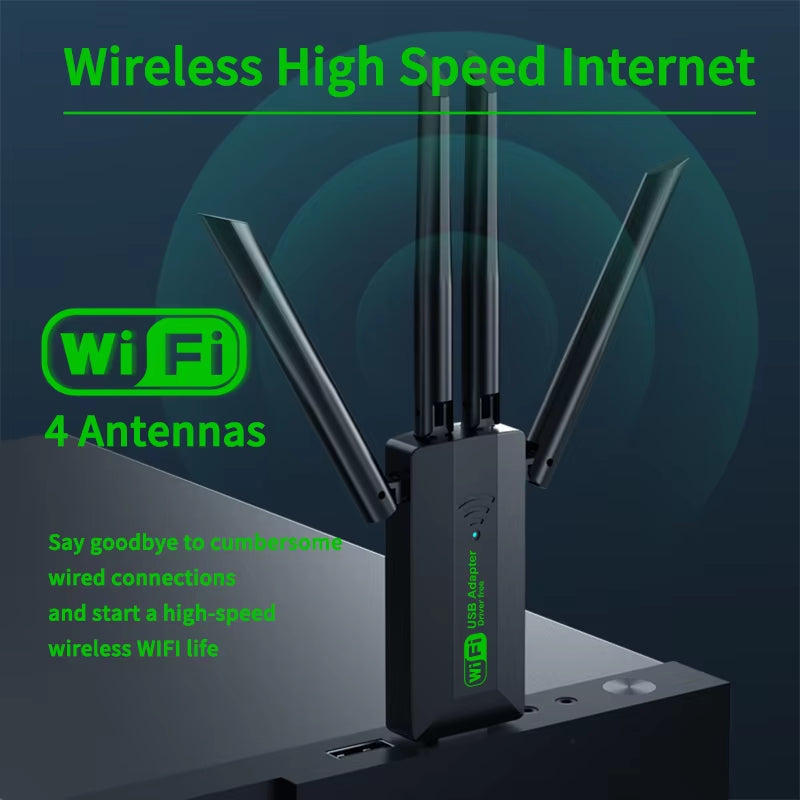 1200Mbps Dual Band Wi-Fi USB Adapter with 4 Antennas, 802.11AC, USB 3.0 High-Speed Wireless Receiver for PC and Laptop