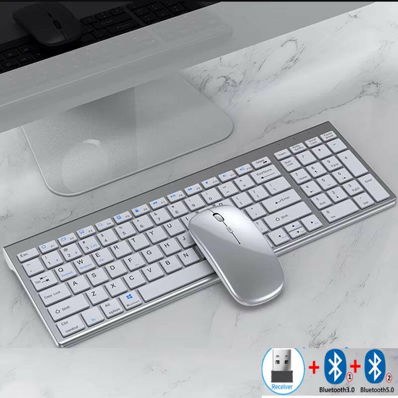 Slim Rechargeable Bluetooth Keyboard and Mouse Set for Laptop Computer 2.4G USB Wireless Keyboard and Mouse Combo.