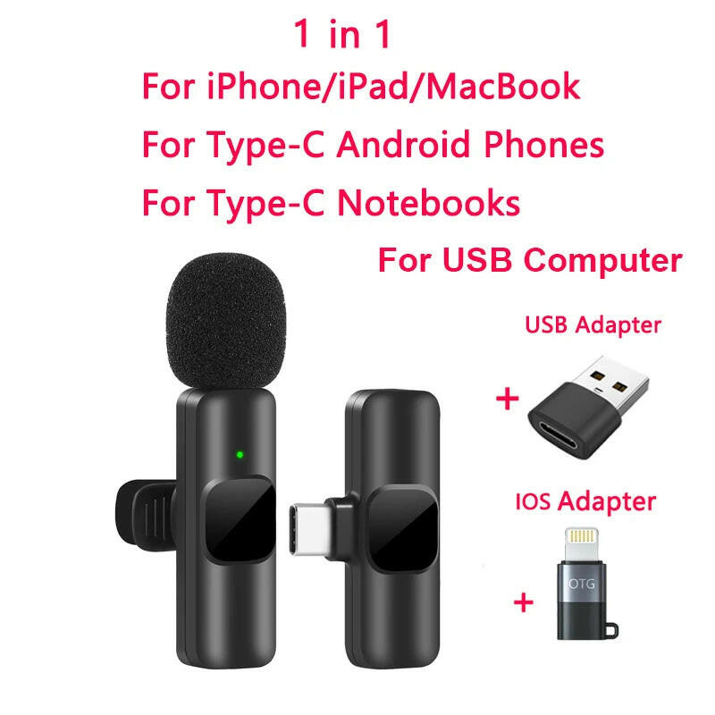 Wireless Lavalier Microphone - Portable Mini Mic for Audio and Video Recording, Compatible with iPhone and Android for Live Broadcast and Gaming.