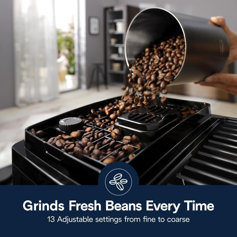 De'Longhi Magnifica Start Fully Automatic Espresso Machine with Integrated Milk Frother and Grinder – Craft Lattes, Cappuccinos, and Iced Coffee with One-Touch Convenience.