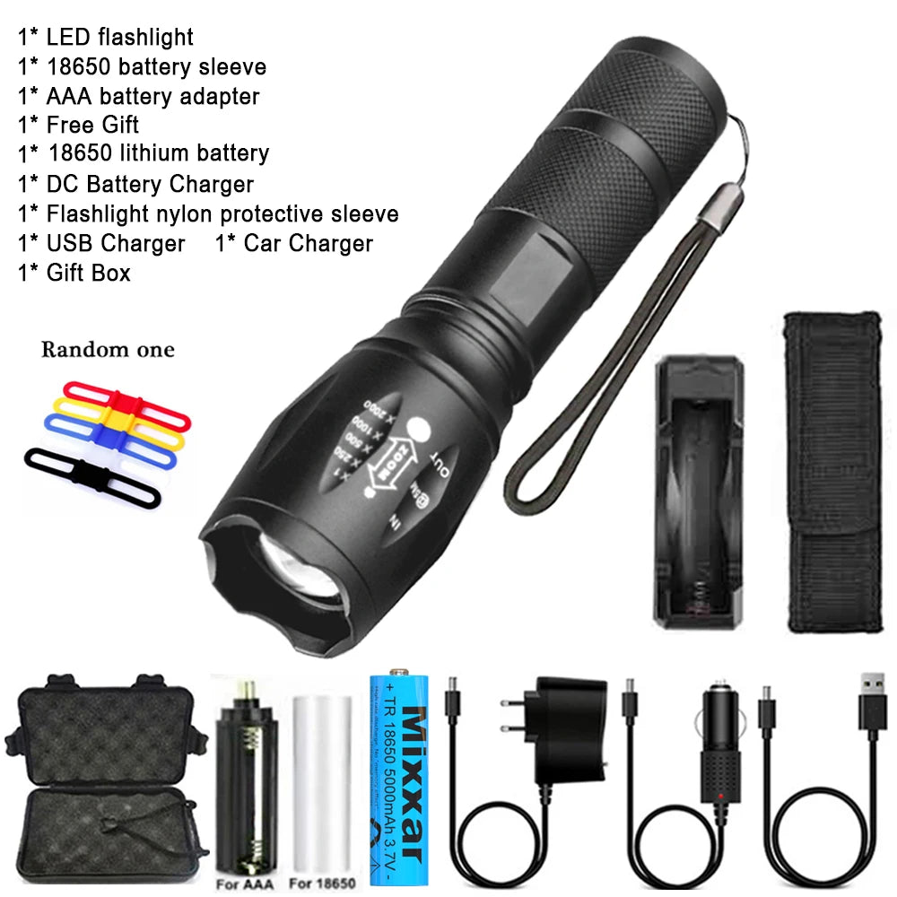 ZK30 Portable Powerful LED Lamp T6 Flashlight Linterna Torch Uses 18650 Chargeable Battery Outdoor Camping Tactics Flash Light