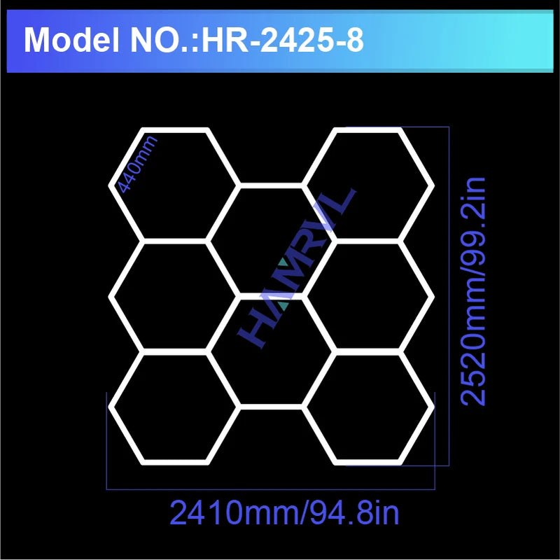 Hexagon LED Ceiling Lighting for Garage, Barbecue Shops, Barbershops, Gyms, Car Detailing Showrooms, and Workshops