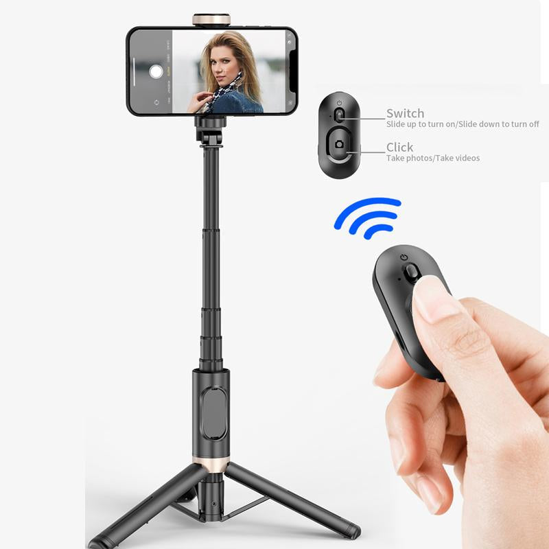 28" Portable Multifunctional Selfie Stick Tripod - Lightweight Aluminum Alloy Phone Stand with Wireless Remote Control for Video Recording and Photography, Compatible with iPhone and Android Devices, Supports Horizontal and Vertical Shooting