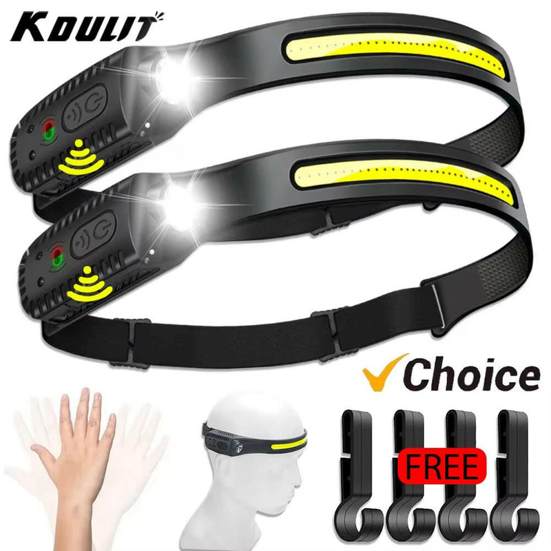USB Rechargeable LED Sensor Headlamp XPE+COB Headlight Led Head Torch Camping Search Light Head Flashlight for Fishing Lantern.