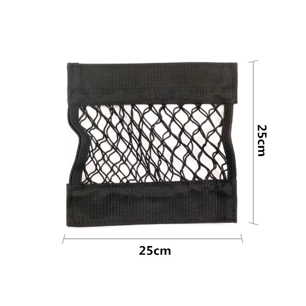 Car Back Seat Mesh Storage Organizer with Elastic String Net and Magic Sticker - Universal Trunk Pocket Cage