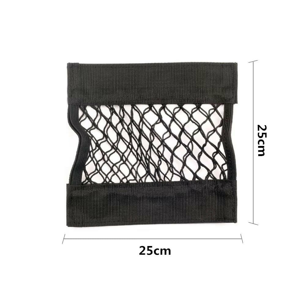 Car Back Seat Mesh Storage Organizer with Elastic String Net and Magic Sticker - Universal Trunk Pocket Cage.