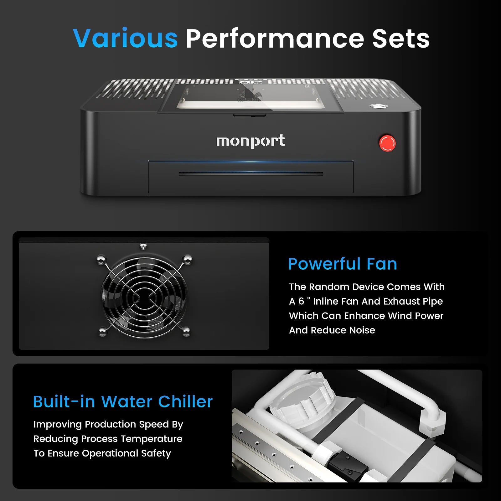 MONPORT ONYX 55W Desktop CO2 Laser Engraving Machine with Autofocus Feature