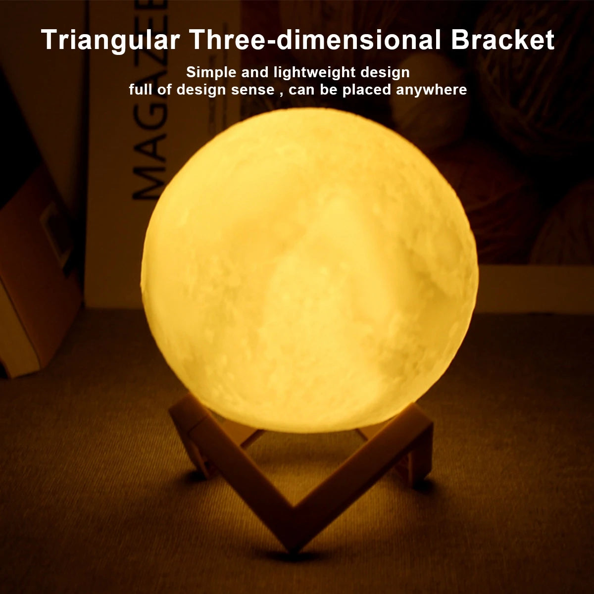 D5 8cm LED Moon Lamp with Stand - Battery Operated Starry Night Light for Bedroom Decor, Ideal Gift for Kids and Christmas