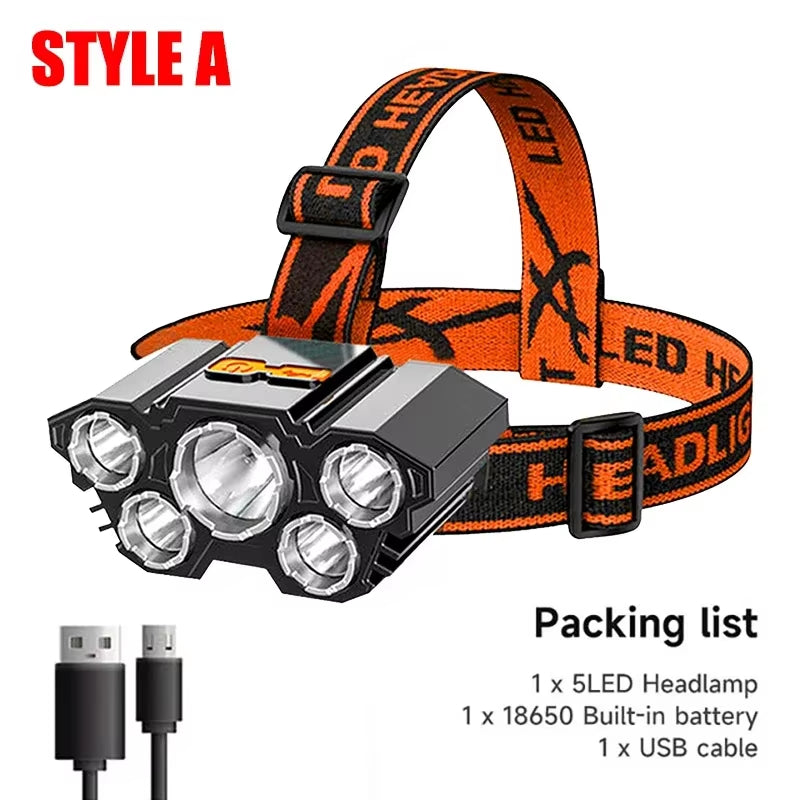 USB Rechargeable 5-LED Headlamp