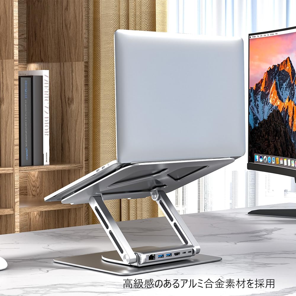 D1109A Premium Detachable Laptop Docking Station with USB Hub - 360° Rotating Base, USB 3.0, 4K@60Hz HDMI 2.0, Gigabit Ethernet, and 100W Power Delivery.