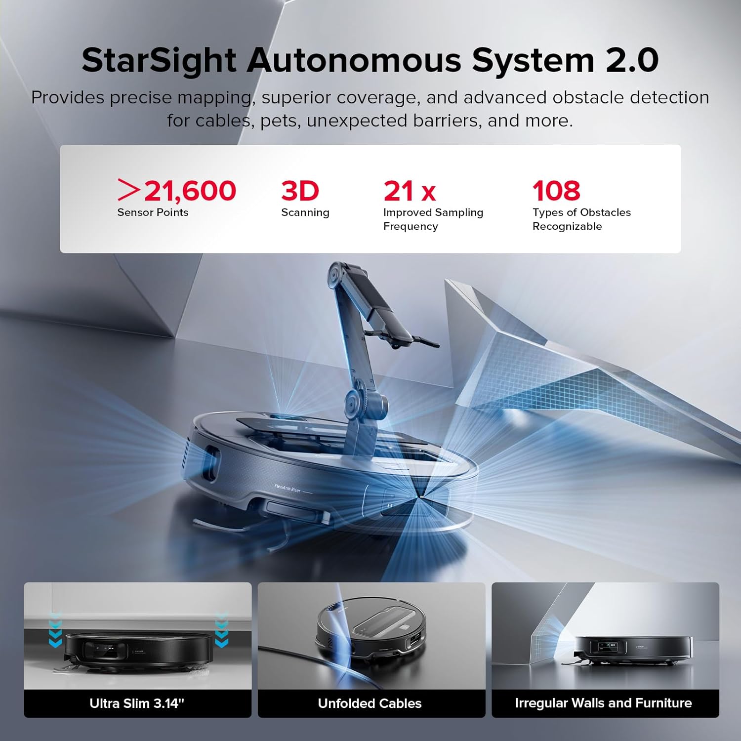 Roborock Saros Z70 AI-Powered Robot Vacuum and Mop with Omnigrip Arm, 22,000Pa Suction, Ultra Slim Design, Flexiarm Riser Technology, Adaptive Lift Chassis, Obstacle Avoidance, and Automatic Mop Washing & Drying