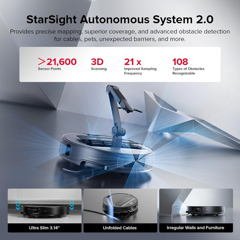 Roborock Saros Z70 AI-Powered Robot Vacuum and Mop with Omnigrip Arm, 22,000Pa Suction, Ultra Slim Design, Flexiarm Riser Technology, Adaptive Lift Chassis, Obstacle Avoidance, and Automatic Mop Washing & Drying