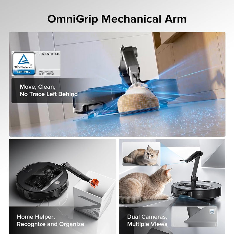 Roborock Saros Z70 AI-Powered Robot Vacuum and Mop with Omnigrip Arm, 22,000Pa Suction, Ultra Slim Design, Flexiarm Riser Technology, Adaptive Lift Chassis, Obstacle Avoidance, and Automatic Mop Washing & Drying