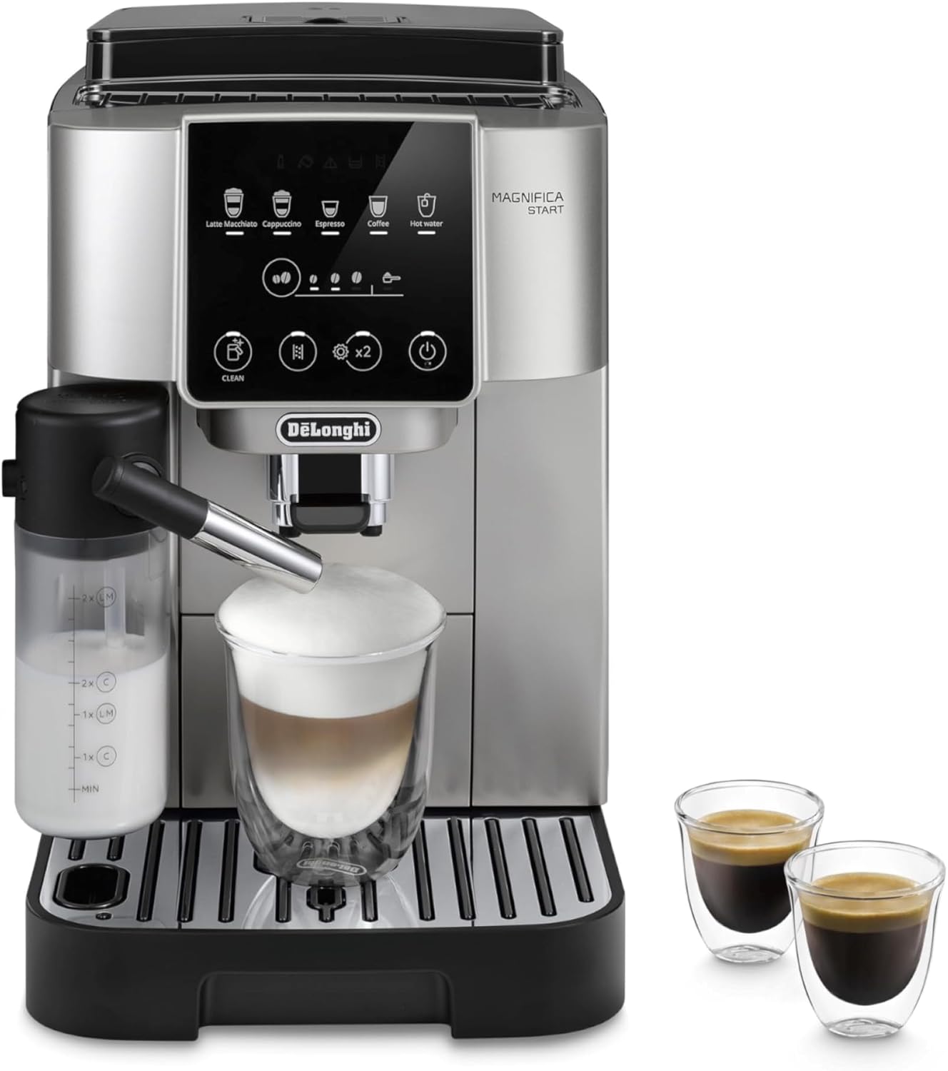 De'Longhi Magnifica Start Fully Automatic Espresso Machine with Integrated Milk Frother and Grinder – Craft Lattes, Cappuccinos, and Iced Coffee with One-Touch Convenience.