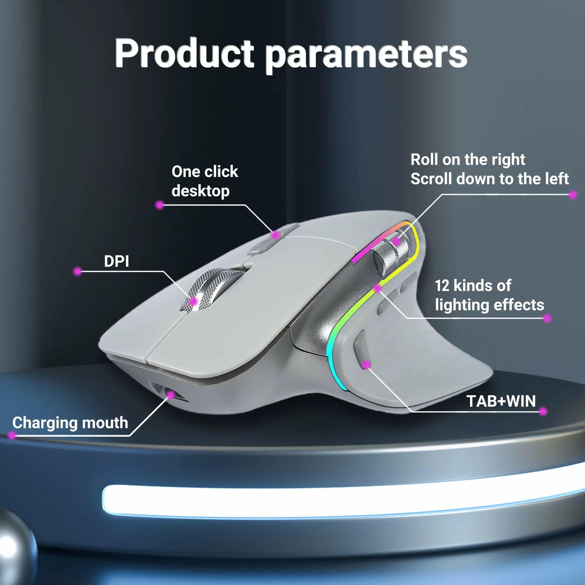 Wireless Mouse Bluetooth+2.4G Tri-Mode Mouse Mute Mice Ergonomic Gaming Mouse USB-C Rechargeable 5 DPI for Laptop PC Notebook.