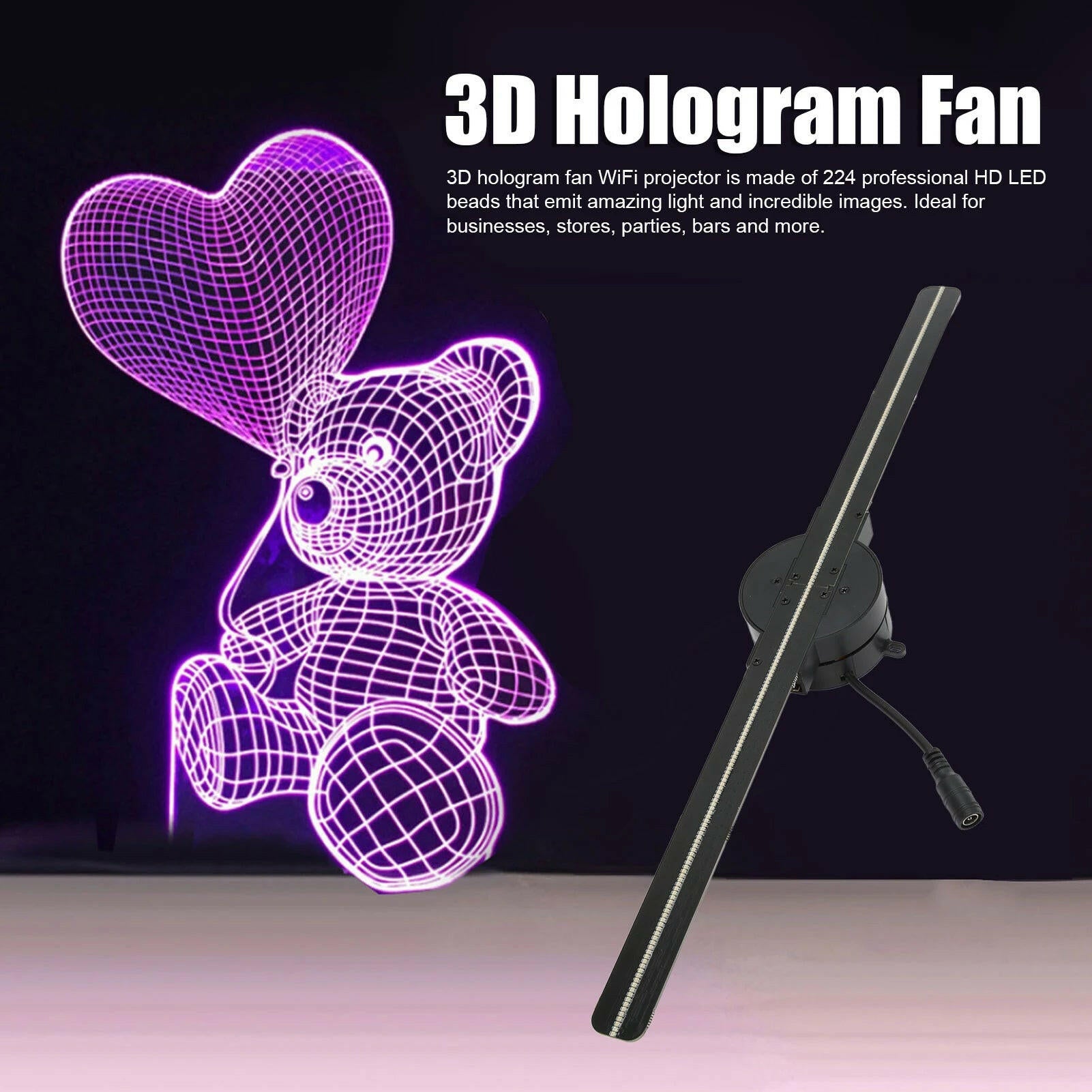 16.5-Inch 3D Hologram Fan Projector - 2000x224 Resolution with WiFi Connectivity and 224 LED Beads for Stunning Business Advertising.