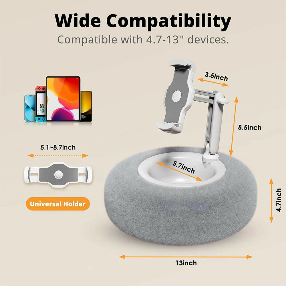 Plush Pillow Mobile Phone Tablet Holder Desktop Stand Adjustable Length Angle for Binge-Watching Live Straming Video Chat.