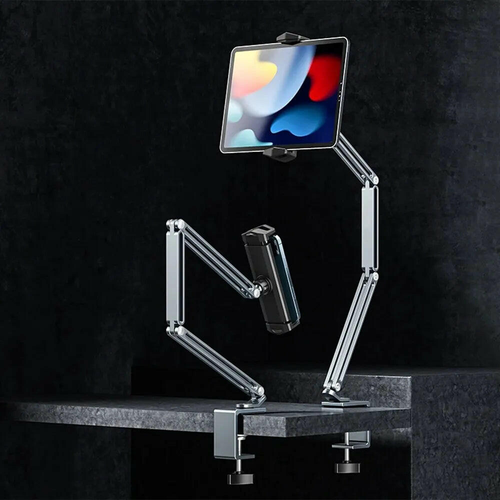 Adjustable Aluminum Tablet and Mobile Phone Stand for 4-12.9 Inch Devices, Compatible with iPad Pro, Mini, and Xiaomi Tab.