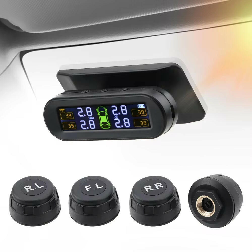 Tire Pressure Monitoring System Temperature Warning Fuel save with 4 External Sensors Solar TPMS Car Tyre Pressure Monitor.