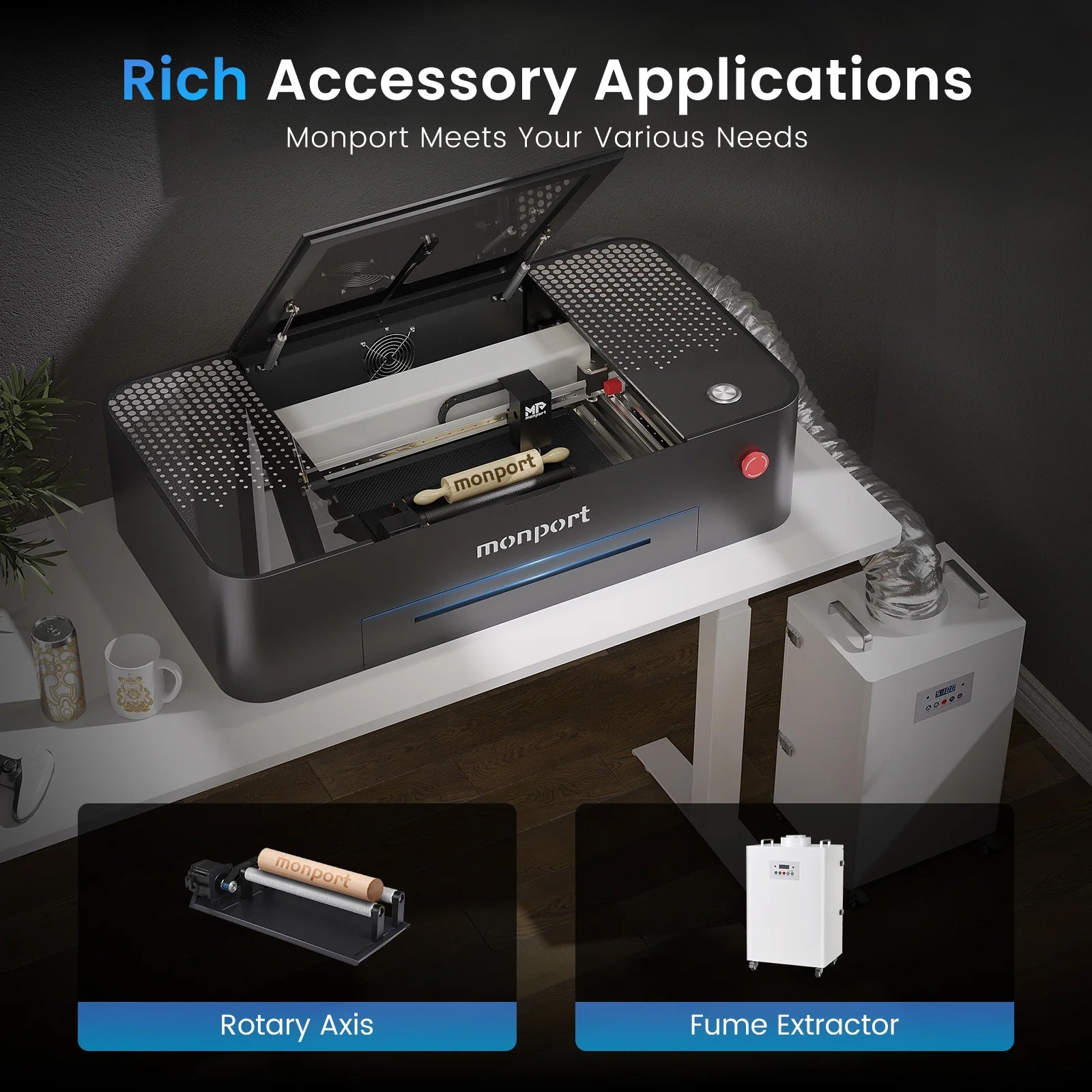 MONPORT ONYX 55W Desktop CO2 Laser Engraving Machine with Autofocus Feature