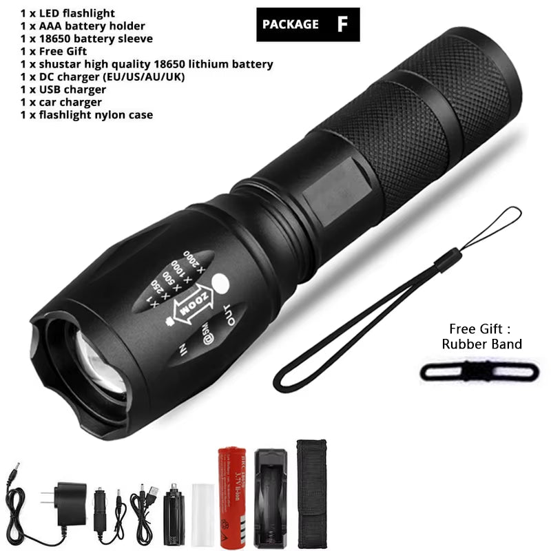 Litwod XML T6 LED Rechargeable Flashlight - 5000 LM, 5 Modes, Zoom Function, 18650 Battery, Ideal for Outdoor Camping and Emergency Use