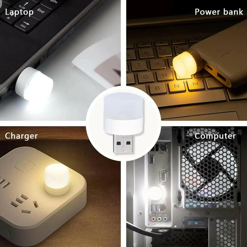 Mini USB Night Light - Warm White Eye Protection Reading Lamp for Books, Computers, and Mobile Power Charging.