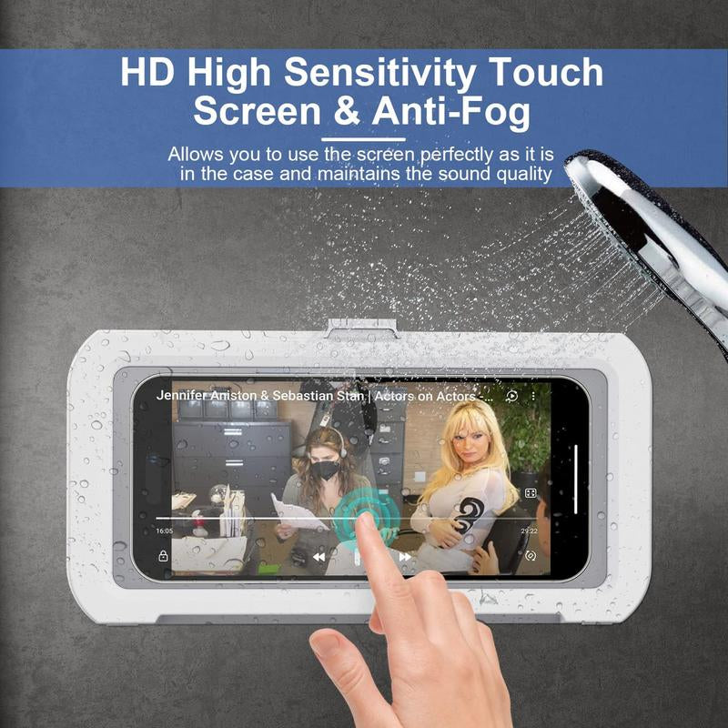 Waterproof Shower Phone Holder with 360° Rotation, Anti-Fog High Sensitivity Case for Bathroom and Kitchen, Compatible with 4" - 7" Mobile Devices