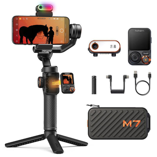 Hohem Isteady M7 Gimbal Stabilizer for Iphone, Smartphone Gimbal with AI Tracking, Magnetic Fill Light, with Color Touchscreen Detachable Remote, Built-In Extension Rod, Phone Stabilizer for Tiktok Vlog & Video Recording, Selfie Cellphone, Payload 500G