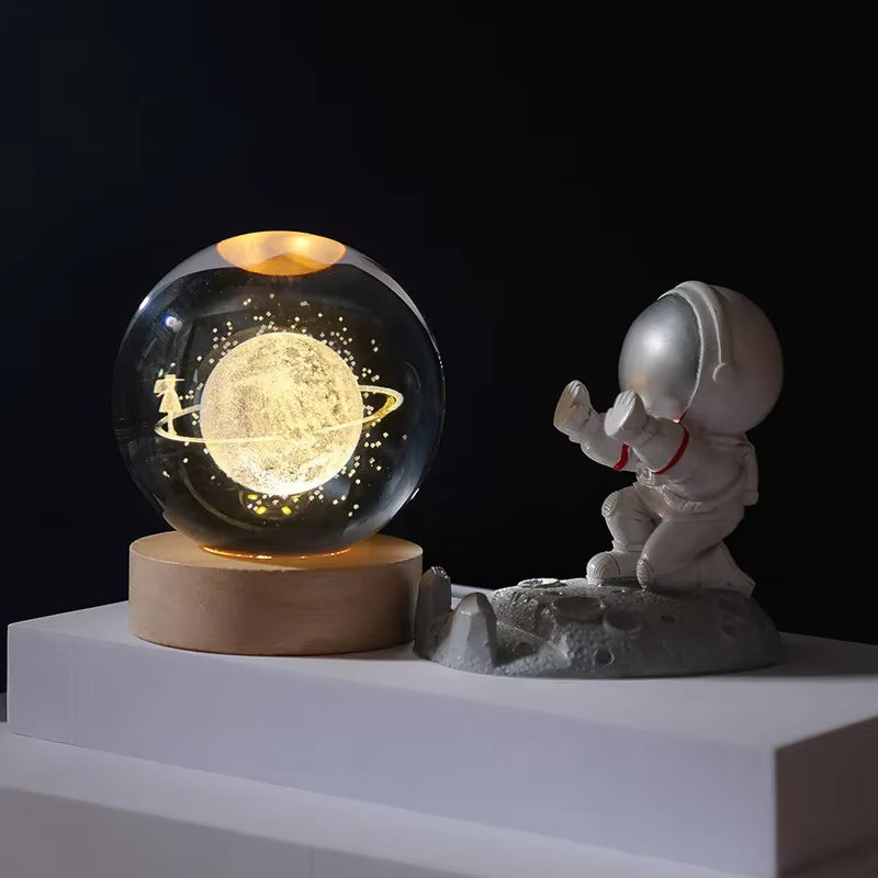 Illuminate Your Space with the 6/8Cm 3D Crystal Ball Planet Night Light – A Stunning Laser Engraved Solar System Globe Perfect for Home Decor and Gifts.