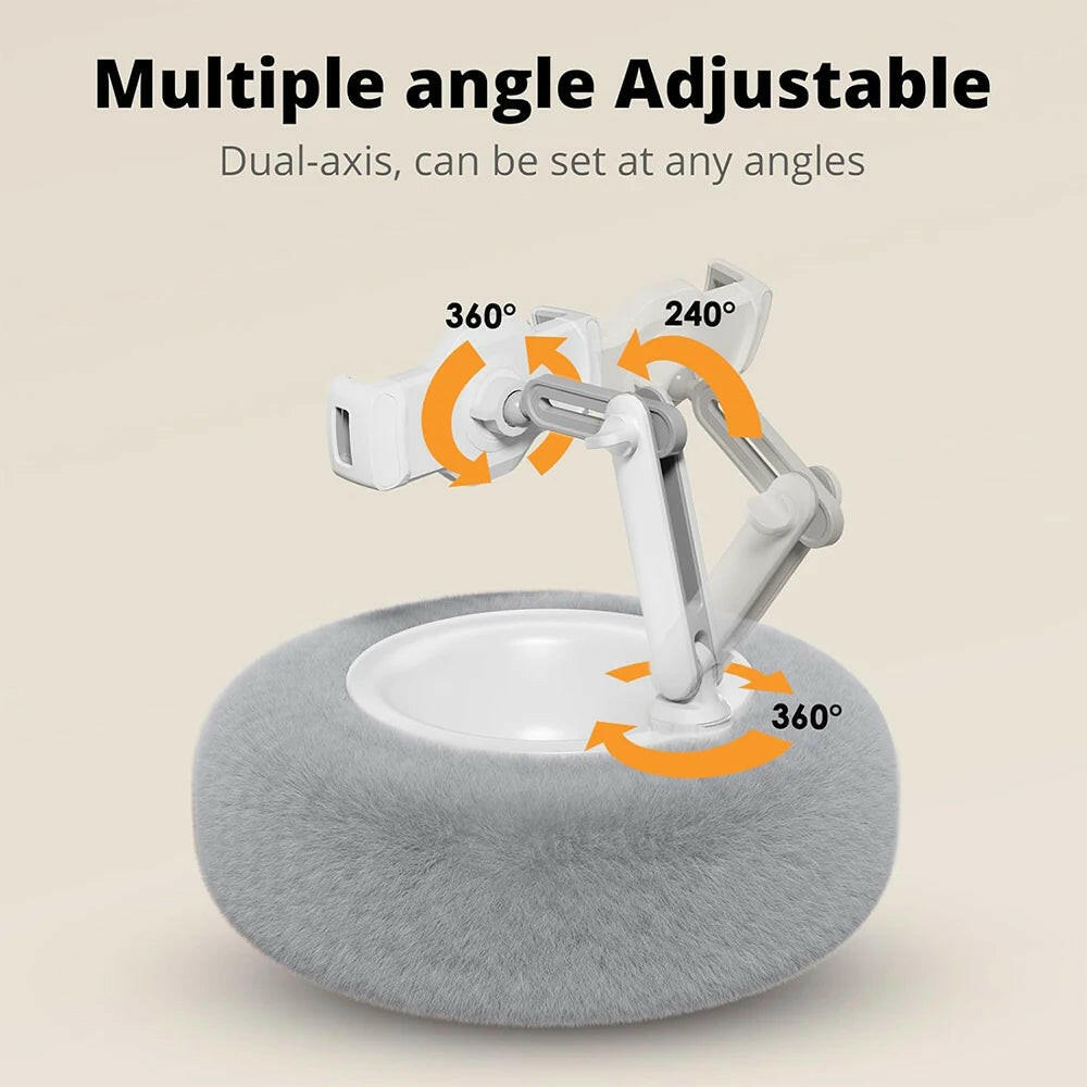 Plush Pillow Mobile Phone Tablet Holder Desktop Stand Adjustable Length Angle for Binge-Watching Live Straming Video Chat.
