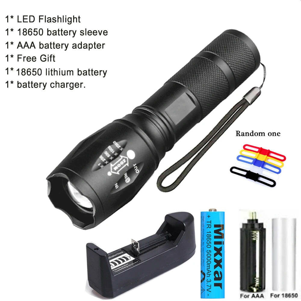 ZK30 Portable Powerful LED Lamp T6 Flashlight Linterna Torch Uses 18650 Chargeable Battery Outdoor Camping Tactics Flash Light.