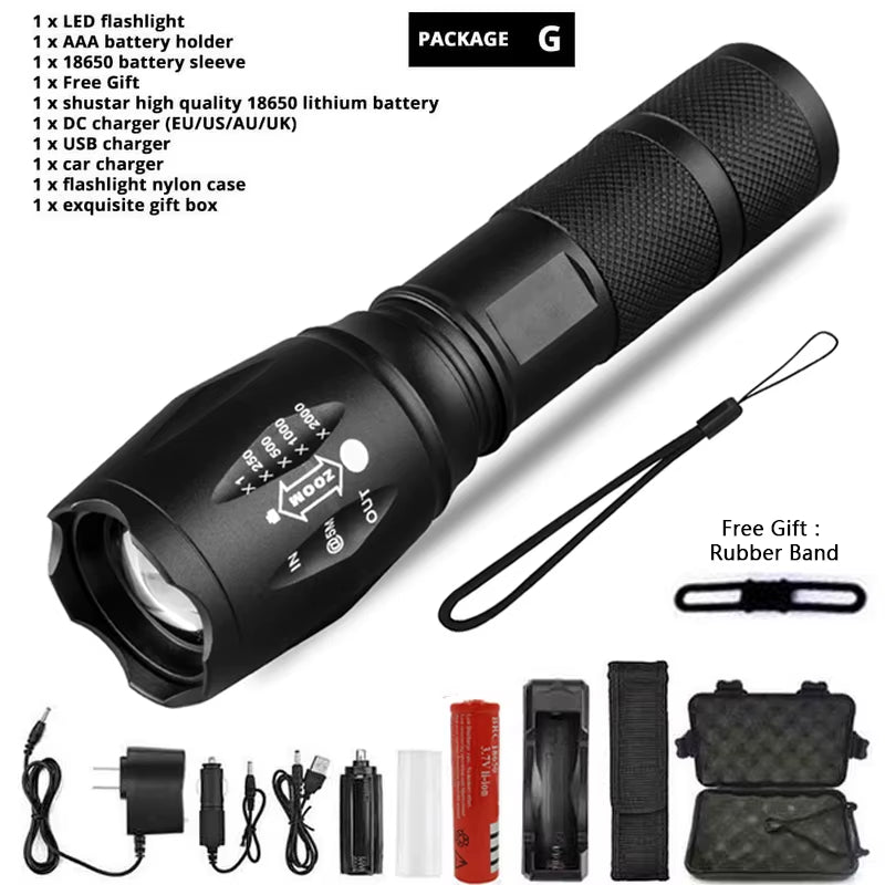 Litwod XML T6 LED Rechargeable Flashlight - 5000 LM, 5 Modes, Zoom Function, 18650 Battery, Ideal for Outdoor Camping and Emergency Use