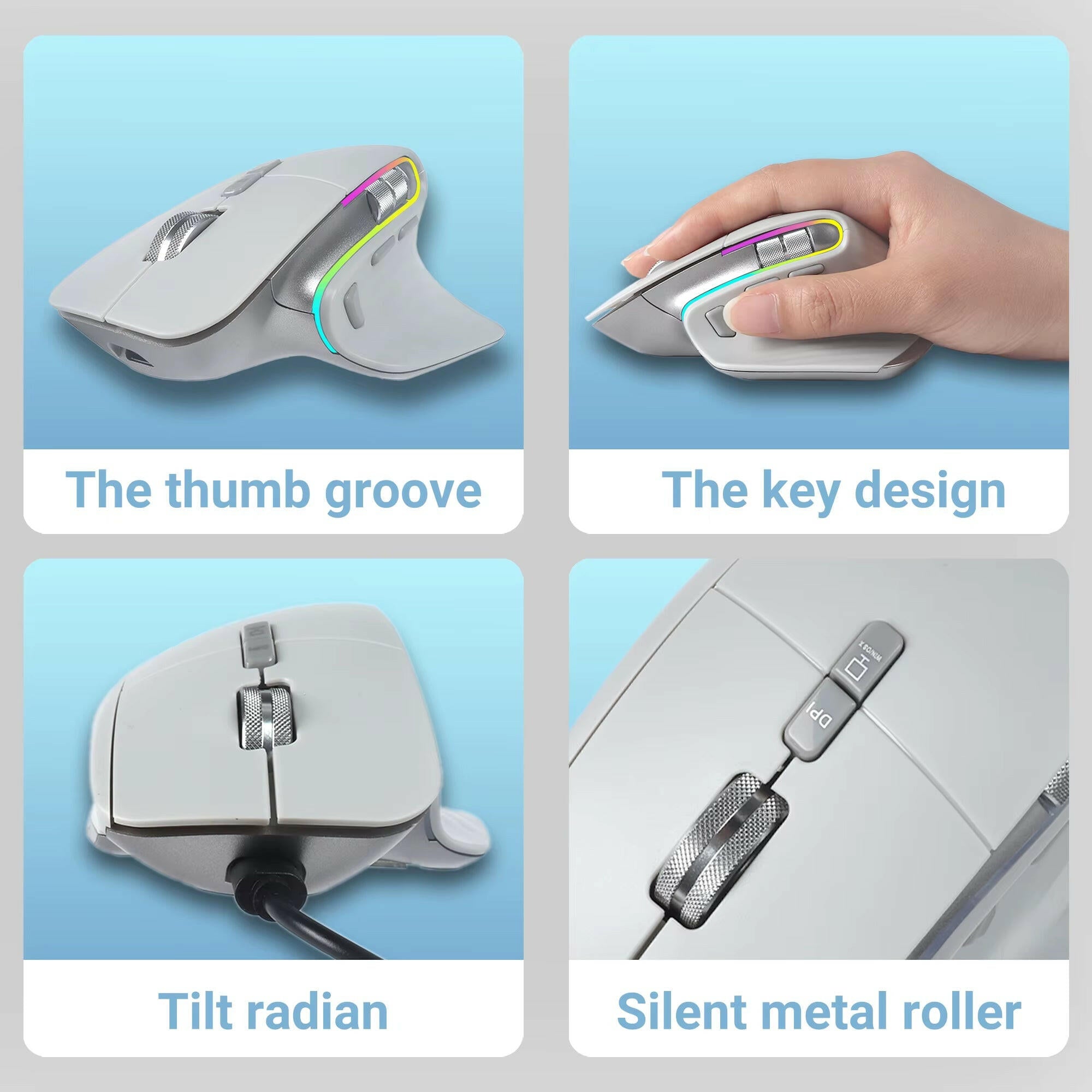 Wireless Mouse Bluetooth+2.4G Tri-Mode Mouse Mute Mice Ergonomic Gaming Mouse USB-C Rechargeable 5 DPI for Laptop PC Notebook.