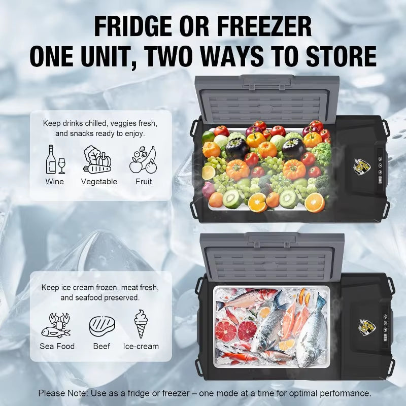 12-Volt Portable Car Refrigerator, 16-Quart Electric Cooler for Outdoor Camping and Travel, Compatible with 12V/24V DC and 110V Power Sources