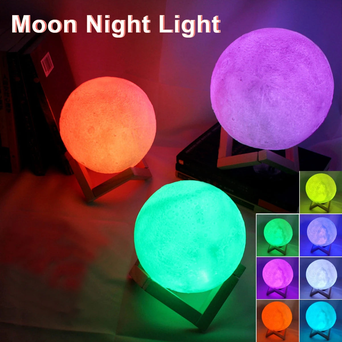 D5 8cm LED Moon Lamp with Stand - Battery Operated Starry Night Light for Bedroom Decor, Ideal Gift for Kids and Christmas